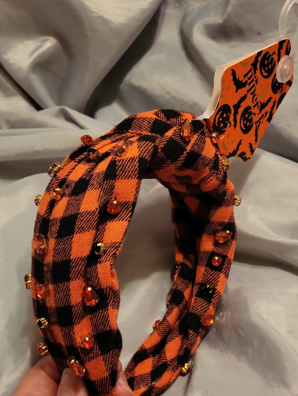 Piper K Orange & Black Plaid Beaded Headband Ls